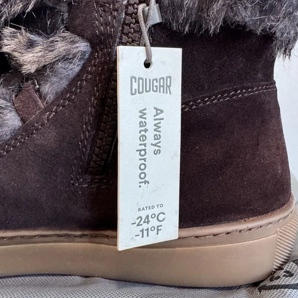 Cougar Winter Snow Boots Size 9 Brown Cocoa Dasha Lace Up Faux Fur Zip Women's
